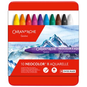 Caran d'Ache Neocolor II Pastello, pastelli a cera, 10 pz. Acquerellabili, colori vivaci.