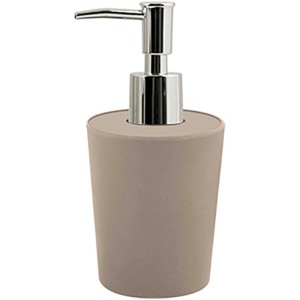 Distributeur de savon Spirella Takeo taupe avec pompe chromée, capacité 200ml.