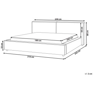 Schizzo del letto Beliani Linards in velluto a coste beige con dimensioni: 230x242 cm. Struttura letto con rete a doghe.
