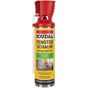 Soudal Mousse fenêtre B3 Genius Gun, aérosol de 500 ml avec applicateur rouge.