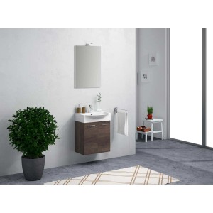Ensemble de meubles de salle de bain Mini 50 en chêne Chateau avec meuble sous-vasque, lavabo et miroir avec éclairage LED.