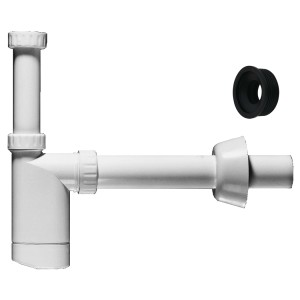 Siphon de lavabo en plastique blanc 1 1/4 x 32 mm avec joint noir.