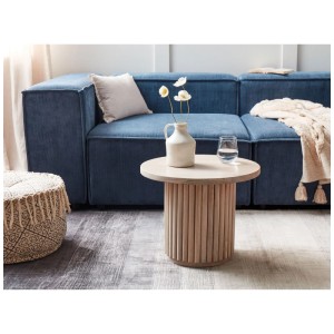 Table basse ronde Lemont en bois de manguier marron, 50x40 cm. Accessoire de décoration intérieure.