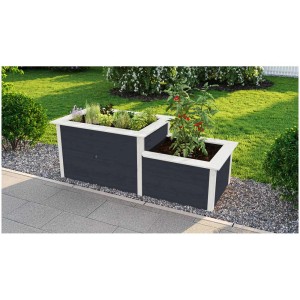 Weka Stufen-Hochbeet 669, a gradoni, verniciato antracite, in legno con due livelli piantumati.