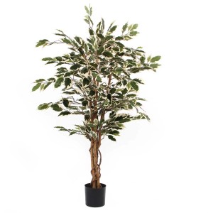 Mica Decorations pianta artificiale Ficus, verde-variegata, alta 110 cm, in vaso nero.