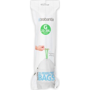 Sacs poubelle Brabantia PerfectFit 30L en emballage transparent avec cordon de serrage.