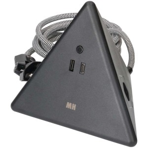Multiprise Energy Pyramid noire avec USB A+C et câble textile.