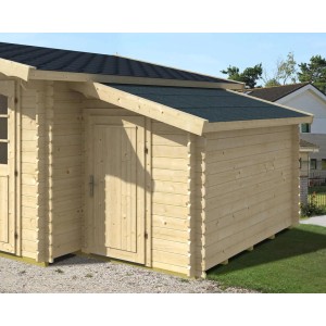 Abri de jardin Alpholz 28-A non traité, 160x280 cm, avec auvent. Cabanon de jardin en bois naturel.