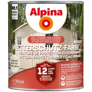 Alpina Wetterschutzfarbe halbdeckend Kreideweiss, 750ml Dose für langanhaltenden Schutz.
