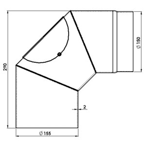Coude de tuyau de fumée Firefix, emboîté, avec porte, gris foncé, Ø 150 mm, 90 degrés, pour poêles.