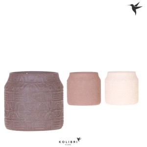 Pots de fleurs Kolibri Home Hieroglyph Mix, 3 pots dans les tons marron, rose et beige.