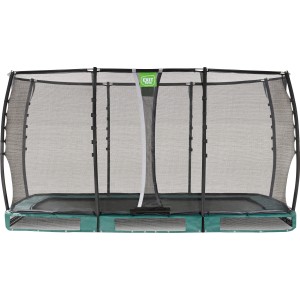 Trampolino rettangolare da incasso EXIT Allure Premium verde 214x366 cm con rete di sicurezza.