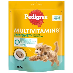 Pedigree Multivitaminici Immunità snack per cani, confezione da 180g per il supporto del sistema immunitario.