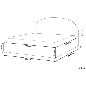 Skizze: Beliani Bett Vaucluse Beige, 180x200 cm, mit Stauraum und Maßen.