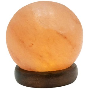 Lampada da tavolo LED Globo, sfera di cristallo di sale su base in legno, colori naturali, 5W.