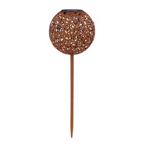 Rostfarbene Globo Solarleuchtkugel aus Metall mit Geflechtmuster, Ø 18,5 cm.