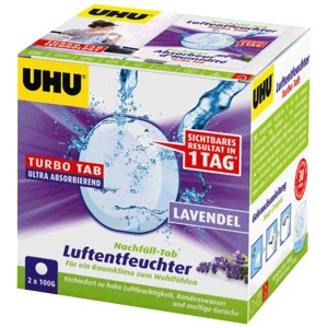 UHU Air Max Recharges déshumidificateur Lavande, pack de 2x100g pour réduire l'humidité dans les pièces.