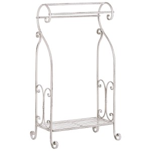 Freistehender, weißer Handtuchständer Linares aus Metall mit 3 Stangen und Ablage, 49x91 cm.