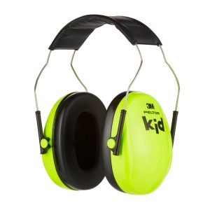 Casque antibruit 3M Peltor H510AK pour enfants, vert néon, avec coussinets souples.