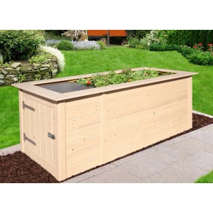 Letto rialzato da giardino Weka Profi 669 C grigio in legno con ripiano in giardino.
