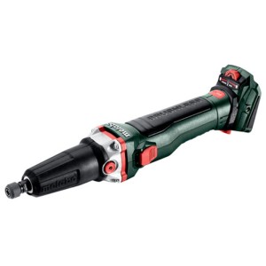 Metabo Akku-Geradschleifer GVB 18 LTX BL 11-7 HT, dunkelgrün/schwarz, mit drehbarem Akku für präzise Schleifarbeiten.