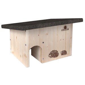 Kit casetta per ricci Neudorff in legno con feltro bituminoso e motivo a riccio.
