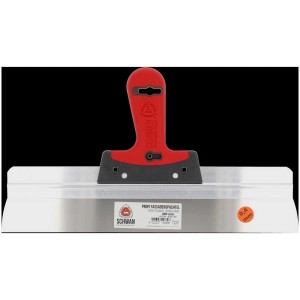 Spatule à façade Schwan Profi, longueur de lame 400 mm, avec manche rouge. Idéale pour les travaux de plâtrerie.