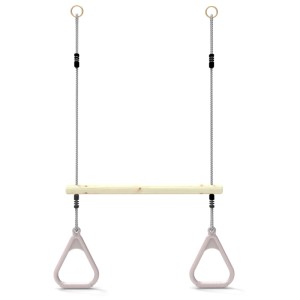 Barra per altalena OutdoorToys rosa antico con barra in legno e maniglie per scivoli e altalene.