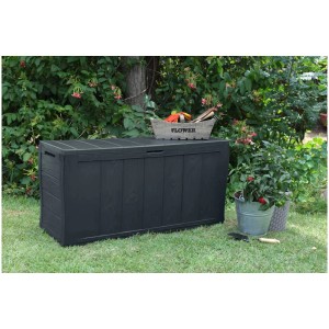 Box contenitore Sherwood antracite (117x57,5x45cm) in giardino.