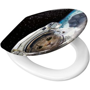 Sedile WC Kleine Wolke Cosmo Cat: Sedile bianco con gatto astronauta.