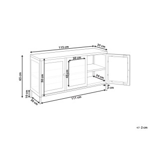 Schéma de la vitrine en acier noir Beliani Newport avec dimensions 65x115x35 cm.