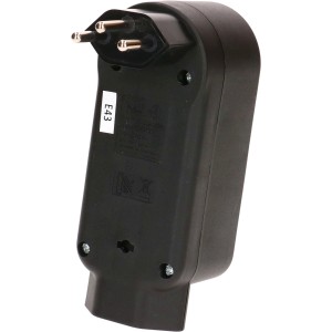 Schwarzer Max Hauri Abzweigstecker Adapt mit drehbarem Stecker und 4 T13 Steckdosen. Ideal als Zwischenstecker.