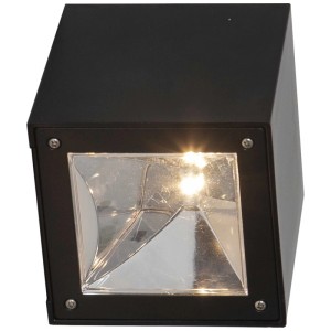 Lampada da parete solare a LED Wally Cube nera di Star Trading con luce bianca calda.