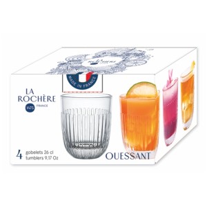 La Rochère Bicchieri in vetro Ouessant, set da 4. Vetro pressato trasparente, lavabile in lavastoviglie.