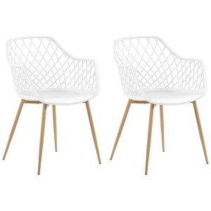 Lot de 2 chaises de salle à manger Nashua blanches avec pieds aspect bois et coque d'assise en plastique.