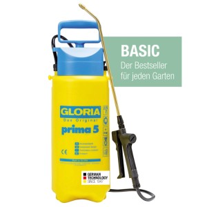Gloria irroratrice a pressione Prima 5: Irroratrice gialla con lancia in ottone per giardino e cura delle piante.
