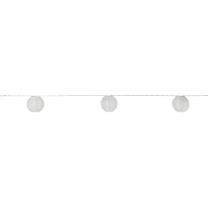 Catena luminosa solare Fiuggi con lanterne bianche e LED bianco caldo.