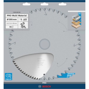 Lama per sega circolare Bosch Multi Material, 305 mm, 96 denti per tagli precisi.