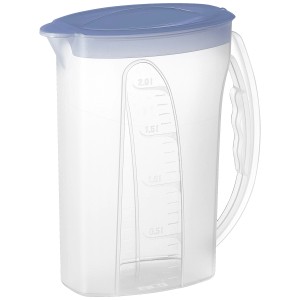 Caraffa frigo Rotho Fresh 2 l con coperchio blu e indicatore di livello, per la conservazione degli alimenti.