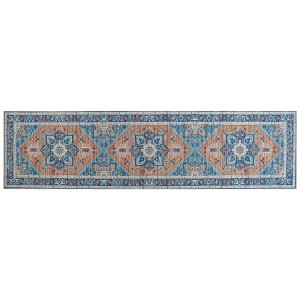 Tapis de couloir Ritapuram avec motif oriental bleu et orange, 80x300 cm.