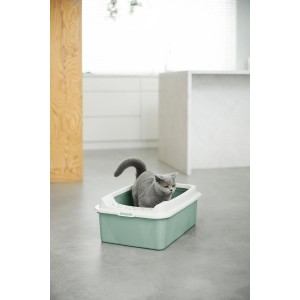 Lettiera per gatti Rotho Eco Bonnie Tray M color Mistletoe Green con gatto.