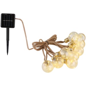 Globo Solar-Lichterkette mit 10 LED-Glühbirnen an braunem Hanfseil, 3 m lang.
