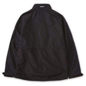 Schwarze Cat® Softshelljacke Ripstop Gr. S, Rückansicht. Arbeitsjacke mit hohem Kragen und Ripstop-Oberfläche.