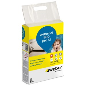 Webercol 800 Pro S1 flexibler Fliesenkleber, 10 kg Sack, grau.