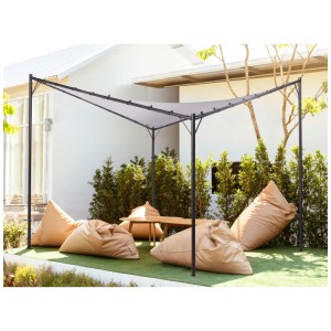 Gazebo grigio Beliani Aventine in metallo con mobili da salotto in giardino.