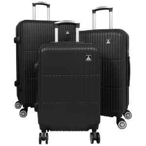 Set de 3 valises à roulettes Madrid en ABS noir. Valises de voyage avec serrure à combinaison et poignée télescopique.
