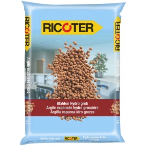 Sacco di argilla espansa Ricoter Hydro a grana grossa, 3 litri, per idrocoltura e drenaggio.