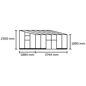 Schizzo della serra nera Halls Qube Lean-to 6 con dimensioni.