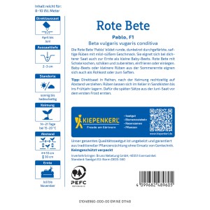 Kiepenkerl Betterave rouge Pablo F1 Hybride : Sachet de graines avec infos semis et récolte.