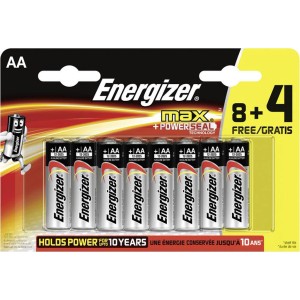 Energizer Batterie AA, confezione da 12 (8+4 gratis), alcaline, 1.5V.